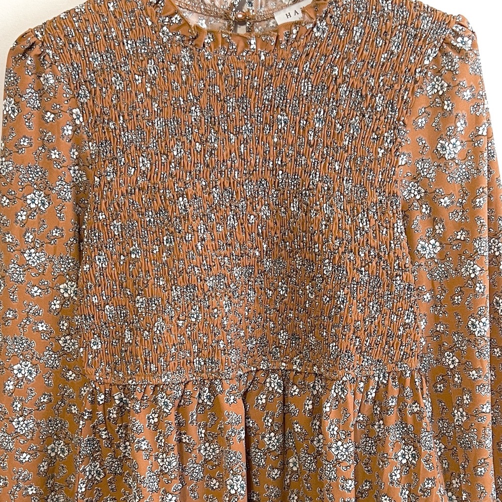 Hayden Smocked Long Sleeve Peplum Floral Top - Picture 3 of 5